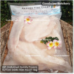 Fish DORI sutchi fillets IQF brand NASUBA Medan NBL 300-400 +/- 11" 28cm/pc - REPACKED (price/pack 700g 2pcs)